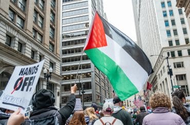 Marchers in the Chicago, IL Hands Off march protesting the Trump administration, on April 5, 2025. (Photo: Sarah-Ji/Love+Struggle Photos)