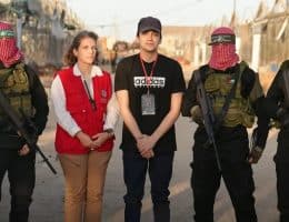 Eidan Alexander handed over to the Red Cross by the Qassam Brigades, May 12, 2025. (Photo: Screenshort from Al Jazeera Youtube Channel)
