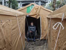Palestinian child Mustafa Nasr, 11 years old, is being cared for by his family in the Al-Nazla area in Jabalia in Gaza City, February 2025. His legs were amputated in an Israeli airstrike that targeted his family's home during the Israeli war on the Gaza Strip. A group of his family members were also martyred. (Photo by Omar Ashtawy/apaimages)