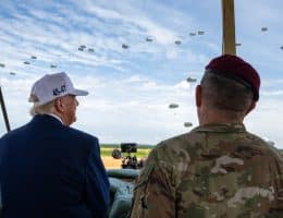 President Donald Trump observes a military demonstration at Fort Bragg, North Carolina on Tuesday, June 10, 2025, during a visit to commemorate the 250th anniversary of the U.S. Army. (Official White House Photo by Daniel Torok)