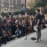 Mahmoud Khalil addresses a large crowd of supporters in New York City on June 22, 2025. (Photo: x.com/PeoplesForumNYC)