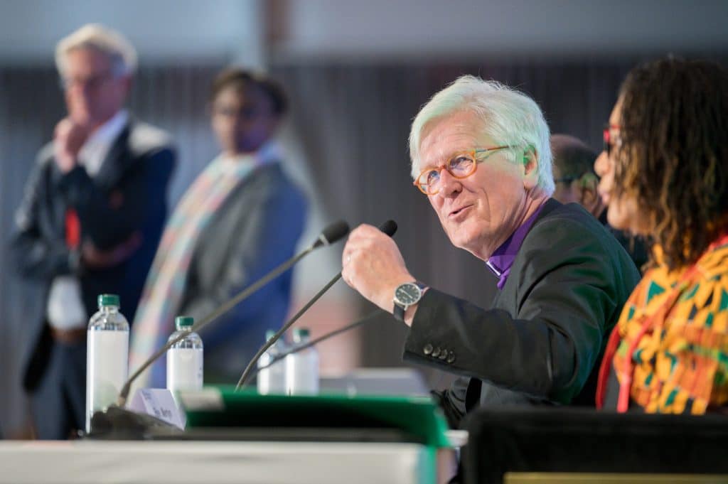 WCC central committee moderator Bishop Dr Heinrich Bedford-Strohm moderates a session during the 2025 Central Committee meeting of the World Council of Churches that took place in Johannesburg, South Africa from June 18 to 24, 2025 on the theme ’Pilgrimage of Justice, Reconciliation, and Unity’. (Photo: Albin Hillert/WCC)