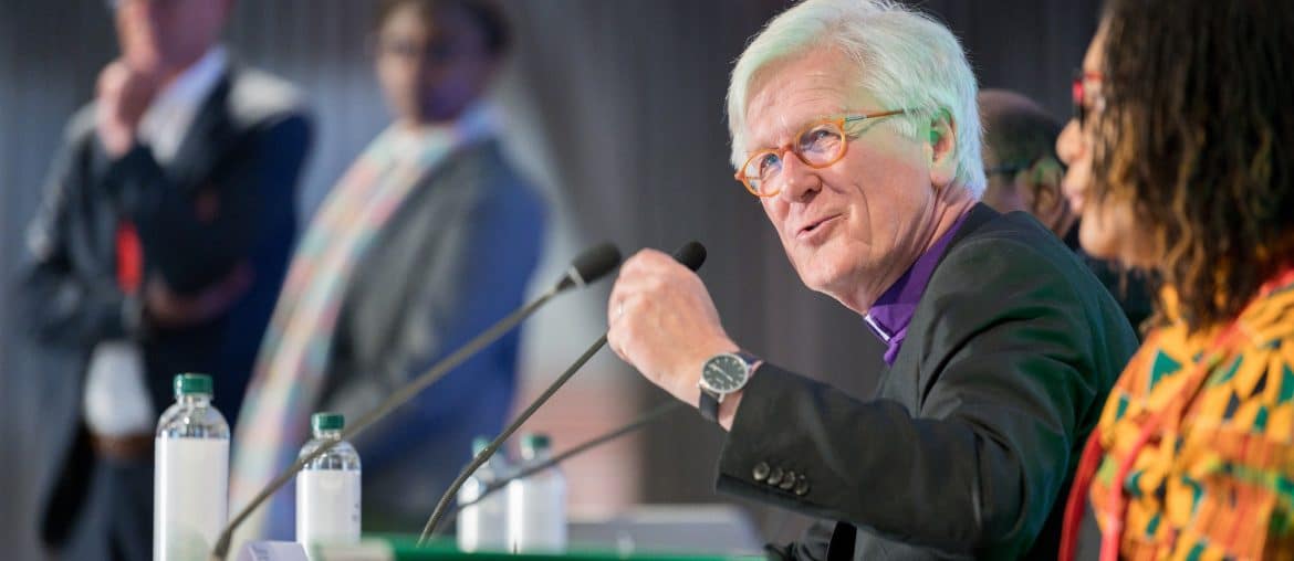 WCC central committee moderator Bishop Dr Heinrich Bedford-Strohm moderates a session during the 2025 Central Committee meeting of the World Council of Churches that took place in Johannesburg, South Africa from June 18 to 24, 2025 on the theme ’Pilgrimage of Justice, Reconciliation, and Unity’. (Photo: Albin Hillert/WCC)