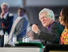 WCC central committee moderator Bishop Dr Heinrich Bedford-Strohm moderates a session during the 2025 Central Committee meeting of the World Council of Churches that took place in Johannesburg, South Africa from June 18 to 24, 2025 on the theme ’Pilgrimage of Justice, Reconciliation, and Unity’. (Photo: Albin Hillert/WCC)