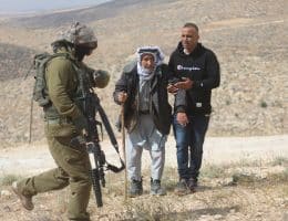 Israeli forces demolish Palestinian structures in the village of Khallet al-Dabe' in Masafer Yatta in the South Hebron Hills, May 5, 2025. (Photo: Mamoun Wazwaz/APA Images)