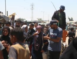 Palestinian women come back from GHF distribution center in southern Gaza, where eyewitnesses say GHF staff pepper-sprayed the aid-seekers and beat them with batons, July 24, 2025. (Photo: Abdallah Alattar/APA Images)