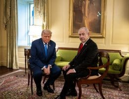 President Donald Trump and Israeli Prime Minister Benjamin Netanyahu speak privately in the Vermeil Room before a dinner, Monday, July 7, 2025, at the White House. (Official White House Photo by Daniel Torok)