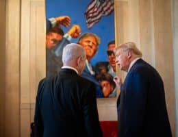 President Donald Trump and Israeli Prime Minister Benjamin Netanyahu speak before a dinner in the Blue Room, Monday, July 7, 2025, at the White House. (Official White House Photo by Daniel Torok)