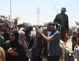 Palestinian women come back from GHF distribution center in southern Gaza, where eyewitnesses say GHF staff pepper-sprayed the aid-seekers and beat them with batons, July 24, 2025. (Photo: Abdallah Alattar/APA Images)
