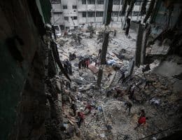 Palestinians inspect the destruction of the al-Falah school in Gaza City's Zaytoun neighborhood, June 30, 2025. (Photo: Omar Ashtawy/APA Images)