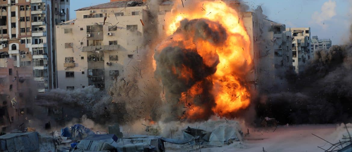 Israel strikes a residential high-rise tower in Gaza City, September 7, 2025. (Photo: Omar Ashtawy/APA Images)