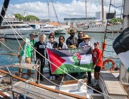 A photo of members of Veterans for Peace aboard the Global Sumud Flotilla. (Via Veterans For Peace, Instagram)