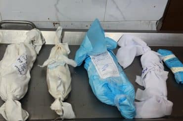Four infants and three fetuses died at Nasser Medical Complex in Khan Younis due to severe malnutrition amid food and medicine shortages, September 15, 2025. (Photo: Tamer Ibrahim/APA Images)