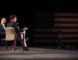 Charlie Kirk and Tucker Carlson appearing together at the 2018 Student Action Summit hosted by Turning Point USA from December 19-22, 2018. (Photo: Gage Skidmore)