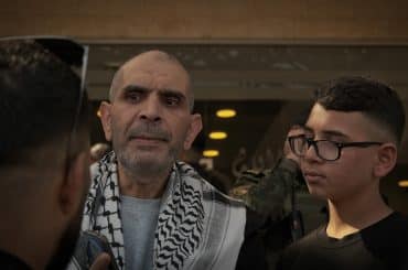 Allam al-Ra'i, 47, released by Israel from Ofer Prison, arrives in Ramallah as part of the first phase of the ceasefire between Israel and Hamas, October 13, 2025. (Photo: Qassam Muaddi/Mondoweiss)