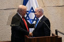 Israeli Prime Minister Benjamin Netanyahu and US President Donald Trump in the Knesset on Monday, October 13 2025. (Photo: Haim Zach, GPO)