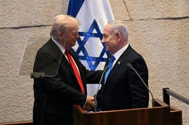 Israeli Prime Minister Benjamin Netanyahu and US President Donald Trump in the Knesset on Monday, October 13 2025. (Photo: Haim Zach, GPO)