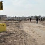 A yellow concrete block placed by Israeli army in Gaza demarcates the "Yellow Line" as part of the US-brokered ceasefire with Hamas, November 2, 2025. (Photo: Ahmed Ibrahim/APA Images)