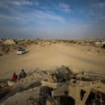 Destroyed buildings and rubble in the Al-Zaytoun neighborhood, south of Gaza City, following Israeli airstrikes, on November 12, 2025. (Photo by Omar Ashtawy/APA Images)