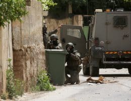 Israeli military vehicles and bulldozers surround a Palestinian house in the town of Tammun during an Israeli army raid in Tubas, West Bank, May 15, 2025. (Photo: Mohammed Nasser/APA Images)