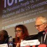 Jurors Abdessalam Kleiche, Ceren Uysal, and Bishop Joris Vercammen* hear testimony at the International People’s Tribunal on Palestine.