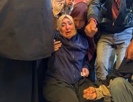 Family members of Palestinians killed in Israeli strikes on Bani Suheila in Khan Younis, Nasser Hospital, November 20, 2025. (Photo: Mohammed Salama/APA Images)