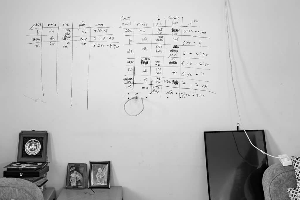 From a raid in 2024 by the Israeli army, Soldiers occupied Amira Araraw’s home and used the walls to write schedules for the operations. (Photo: David Lombeida)