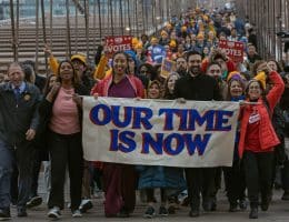 Zohran Mamdani and supporters march over the Brooklyn Bridge in New York City on November 3, 2025. (Photo: https://x.com/zohrankmamdani)