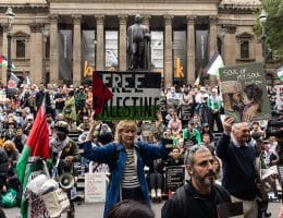 Protesters hold a pro-Palestinian demonstration in Melbourne, Australia, on December 10, 2023. (Photo: © Diego Fedele/EFE via ZUMA Press/ APA Images)