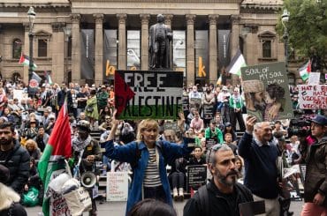 Protesters hold a pro-Palestinian demonstration in Melbourne, Australia, on December 10, 2023. (Photo: © Diego Fedele/EFE via ZUMA Press/ APA Images)