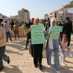 Displaced Palestinians stage a protest at the entrance to the Nur Shams refugee camp in Tulkarem, calling for their right to return to their homes in the camp, November 18, 2025. (Photo: Mohammed Nasser/APA Images)