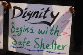 Displaced Palestinians held a protest in front of the Labad family home, which collapsed on its residents in Gaza City. They demanded that reconstruction efforts be expedited and that mobile homes be provided instead of tents, which are unsuitable for habitation due to the severe cold and heavy rains that have caused several homes to collapse on their inhabitants. Gaza City, December 24, 2025. (Photo by Omar Ashtawy/APA Images)