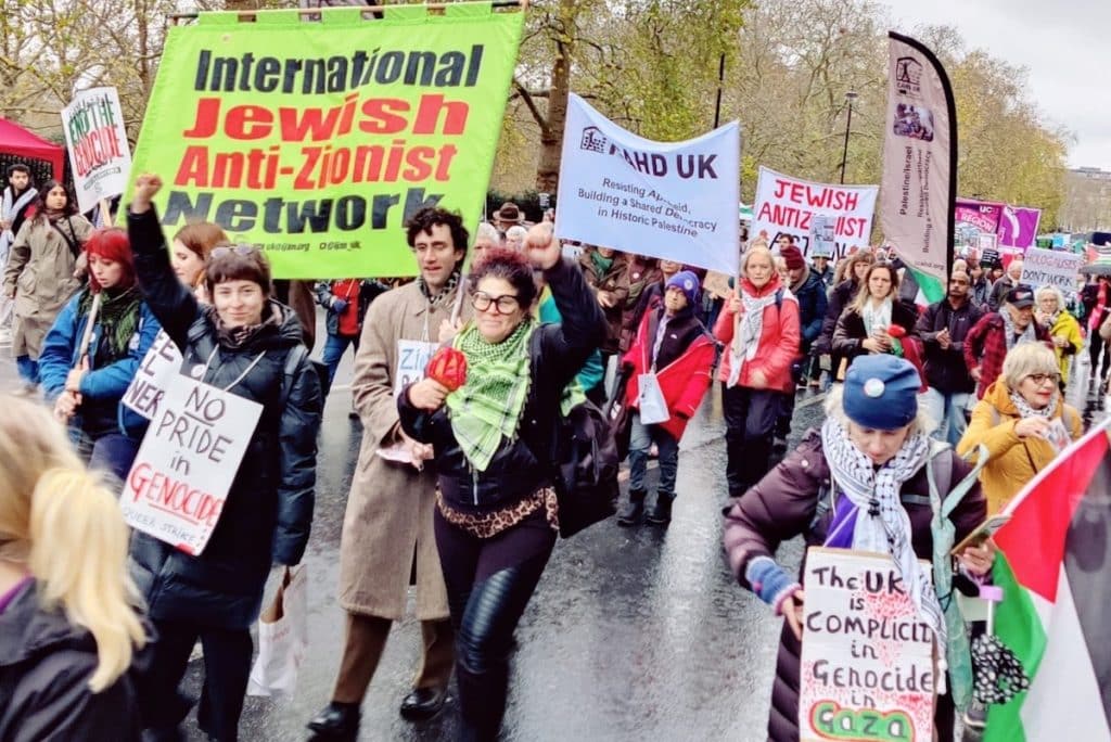 International Jewish Anti-Zionist Network contingent at the Palestine Solidarity March, London, UK, on November 29, 2025.