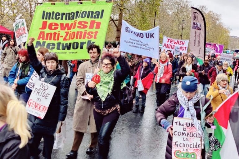 International Jewish Anti-Zionist Network contingent at the Palestine Solidarity March, London, UK, on November 29, 2025.