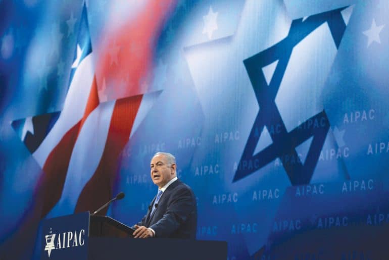 Benjamin Netanyahu speaks at the AIPAC Policy Conference in Washington in 2018. (Photo: HAIM ZACH/GPO)