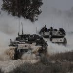 Israeli army tank deploys near the Gaza border, May 20, 2025. (Photo: © Saeed Qaq/ZUMA Press Wire/ZUMA Wire/APA Images)