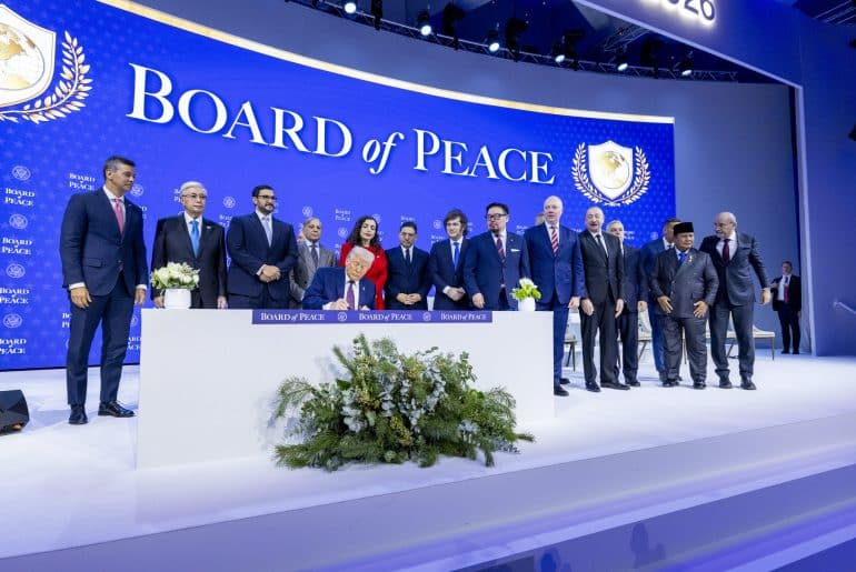Donald Trump announces the "Board of Peace" on January 22, 2026, at the World Economic Forum in Davos, Switzerland.(Photo: ©2026 World Economic Forum / Benedikt von Loebell)