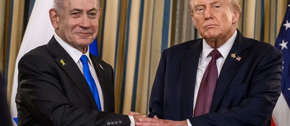 President Donald Trump and Israeli Prime Minister Benjamin Netanyahu shake hands after joint press conference announcing the U.S. peace plan for Gaza, Monday, September 29, 2025, in the State Dining Room of the White House. (Official White House Photo by Joyce N. Boghosian)