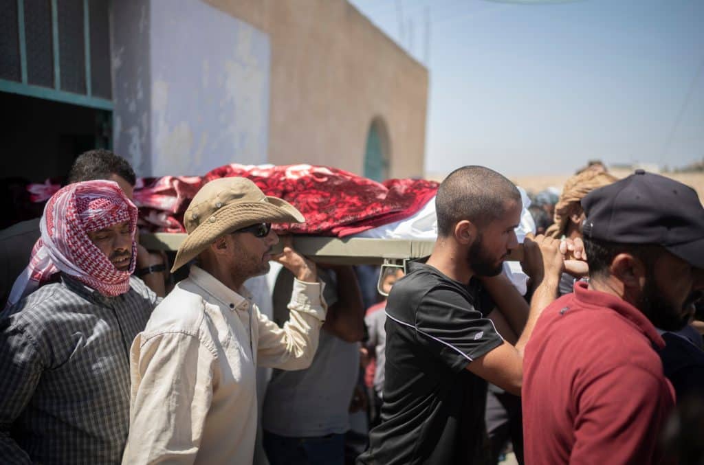 Palestinians attend the funeral of Awdah al-Hathaleen in Umm al-Khair, Masafer Yatta, August 7, 2025. (Photo: © Ilia Yefimovich/dpa via ZUMA Press/APA Images)