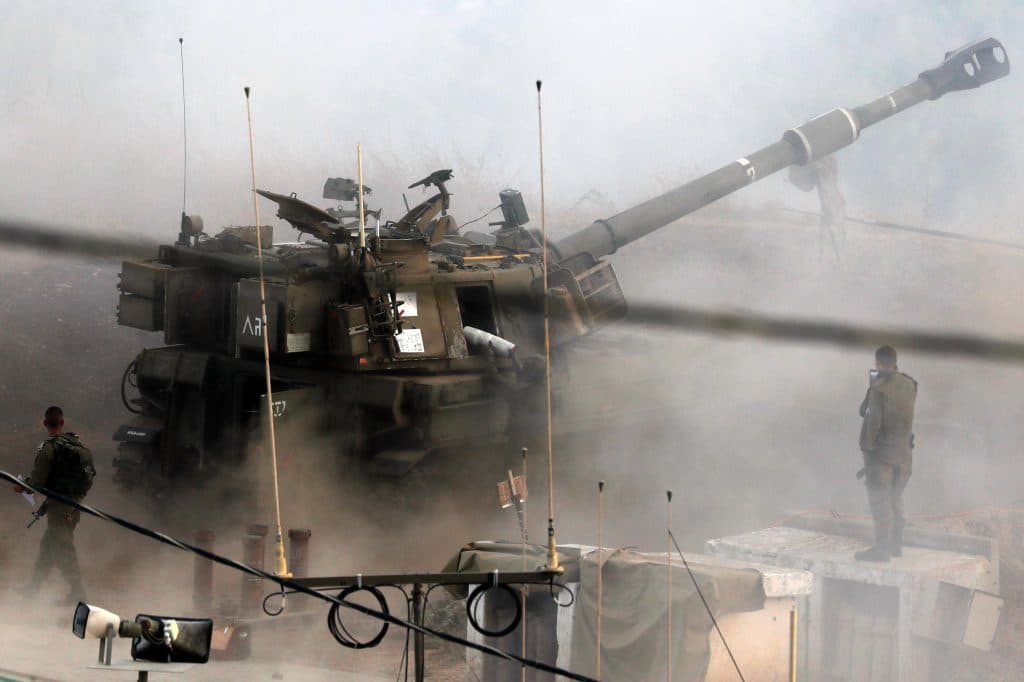 An Israeli artillery unit carries out a military drill at the crossroads between Lebanon, Syria, and Israel on August 28, 2023. (Photo: © Atef Safadi/EFE via ZUMA Press/APA images)