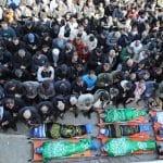 Mourners attend the funeral of nine Palestinians targeted in an Israeli airstrike in Tammoun, in the northern West Bank, January 30, 2025. (Photo: Mohammed Nasser/APA Images)