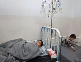 Children with meningitis receive treatment at Nasser Hospital in Khan Younis amid warnings from health authorities of a worrying outbreak of the disease in displacement tents due to severe overcrowding and poor sanitation, January 30, 2026. (Photo: Tariq Mohammad/APA Images)