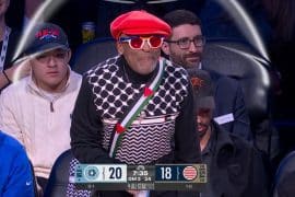 Image of Spike Lee at the 2026 NBA All Star Game shared by the State of Palestine account on X/Twitter