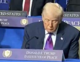 Donald Trump falls asleep at the first meeting of his so-called "Board of Peace." His head hangs forward as he is seen breathing slowly.
