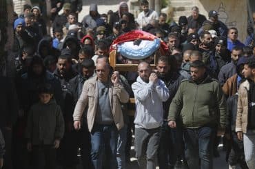 Residents of Yatta, south of Hebron, mourn the death of 27-year-old Amir Shanaran, who was killed by an Israeli settler, March 8, 2026. (Photo: Mamoun Wazwaz/APA Images)