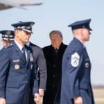 Donald Trump attends the transfer of six U.S. servicemembers killed in the Middle East, Wednesday, March 18, 2026, at Dover Air Force Base, Delaware. (Official White House Photo by Abe McNatt)