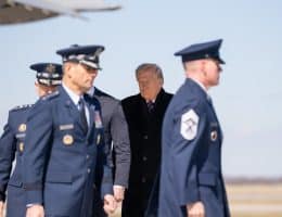 Donald Trump attends the transfer of six U.S. servicemembers killed in the Middle East, Wednesday, March 18, 2026, at Dover Air Force Base, Delaware. (Official White House Photo by Abe McNatt)