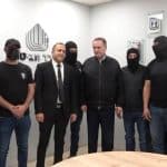 Israel Katz (center) meeting with the Sde Teiman rapists (wearing masks). (Photo: social media)