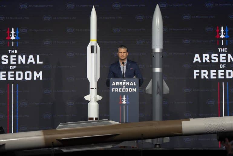 Secretary of War Pete Hegseth delivers remarks to L3Harris employees as part of his Arsenal of Freedom Tour, Camden, Ark., Feb. 27, 2026. (DoW photo by U.S. Navy Petty Officer 1st Class Alexander Kubitza)