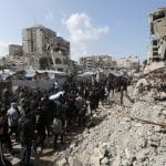 Palestinians bid farewell to two citizens killed in Israeli airstrikes in Gaza City, on April 6, 2026. (Photo: Bilal Osama/APA Images)